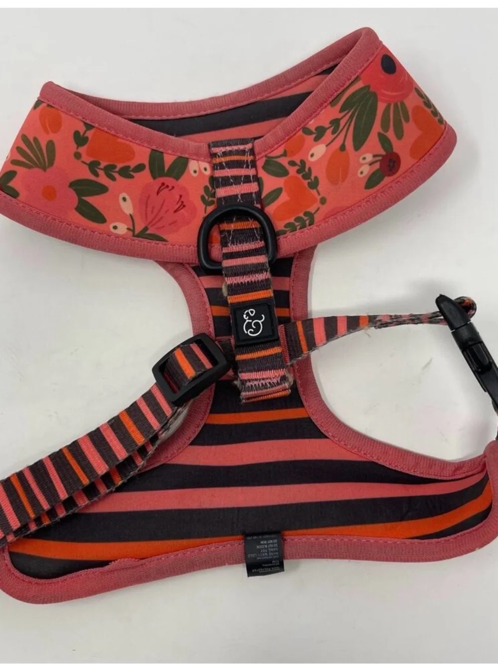 Lucy & Co Pink Reversible Floral Striped Dog Harness (M) My Boston Terrier 22lb
